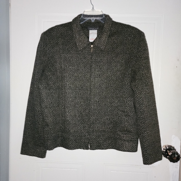 Lana Lee Canada Vintage Womens Black/Light Tan Herringbone Pattern Jacket Sz XL - Picture 1 of 6